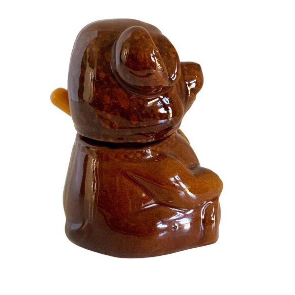 Vintage Houston Foods 1982 Honey Pot Solid Brown Bear With Original Dipper - Picture 3 of 11